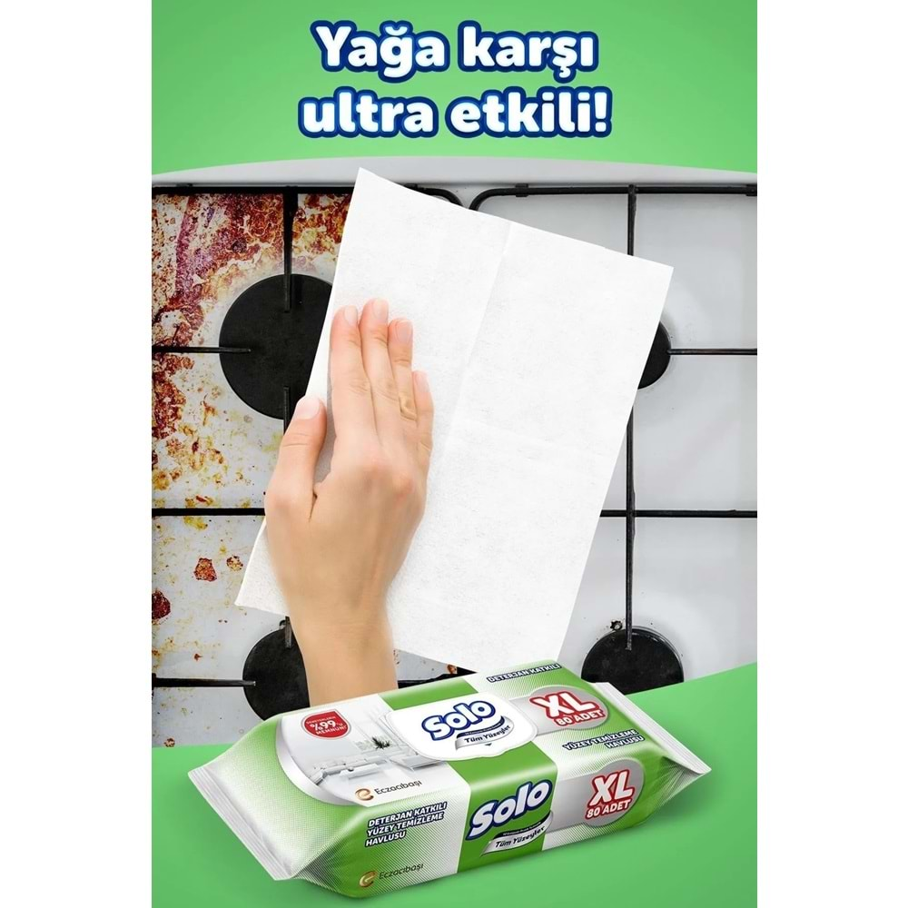 Solo Yüzey Temizlik Havlusu 80 Yaprak XL Deterjan Katkılı Plastik Kapaklı (12 Li Set) 960 Yaprak