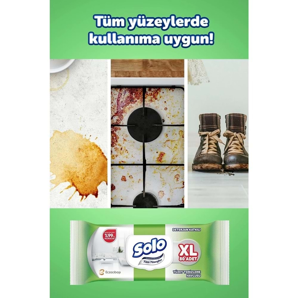 Solo Yüzey Temizlik Havlusu 80 Yaprak XL Deterjan Katkılı Plastik Kapaklı (12 Li Set) 960 Yaprak