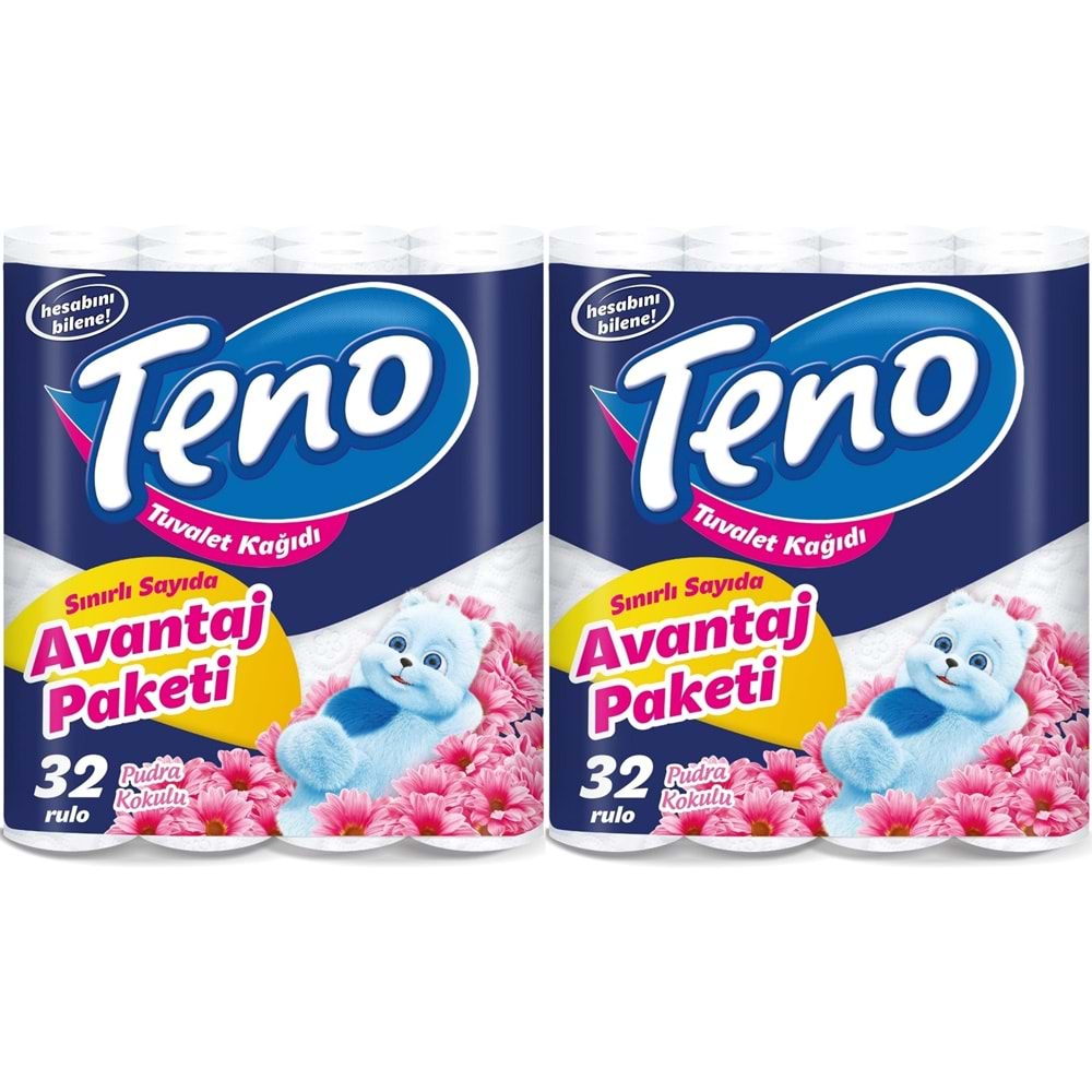 Teno Ultra Tuvalet Kağıdı Çift Katlı 64 Lü Paket Pudra Kokulu (Avantaj Pk Serisi) (2PK*32)