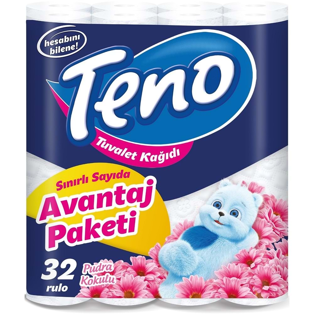 Teno Ultra Tuvalet Kağıdı Çift Katlı 64 Lü Paket Pudra Kokulu (Avantaj Pk Serisi) (2PK*32)