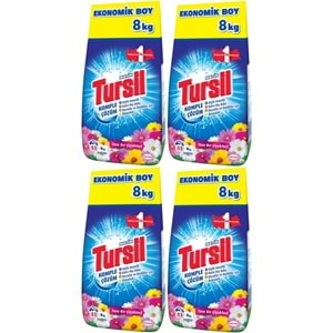 Tursil Matik Toz Çamaşır Deterjanı 32KG Taze Kır Çiçekleri (212 Yıkama) Renkli/Beyazlar İçin (4PK*8)