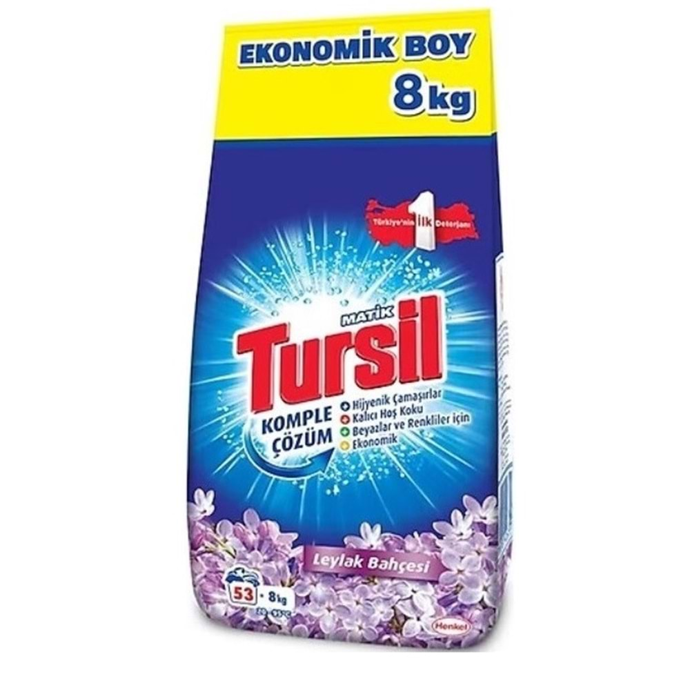 Tursil Matik Toz Çamaşır Deterjanı 32KG Leylak Bahçesi (212 Yıkama) Renkli/Beyazlar (4PK*8KG)