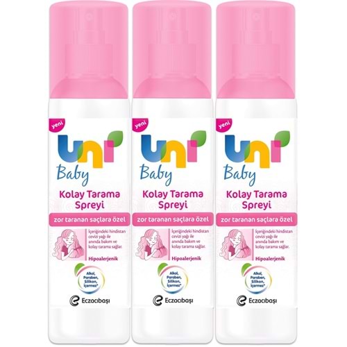 Uni Baby Kolay Saç Tarama Spreyi 200ML (Yeni) Zor Taranan Saçlara Özel (3 Lü Set)