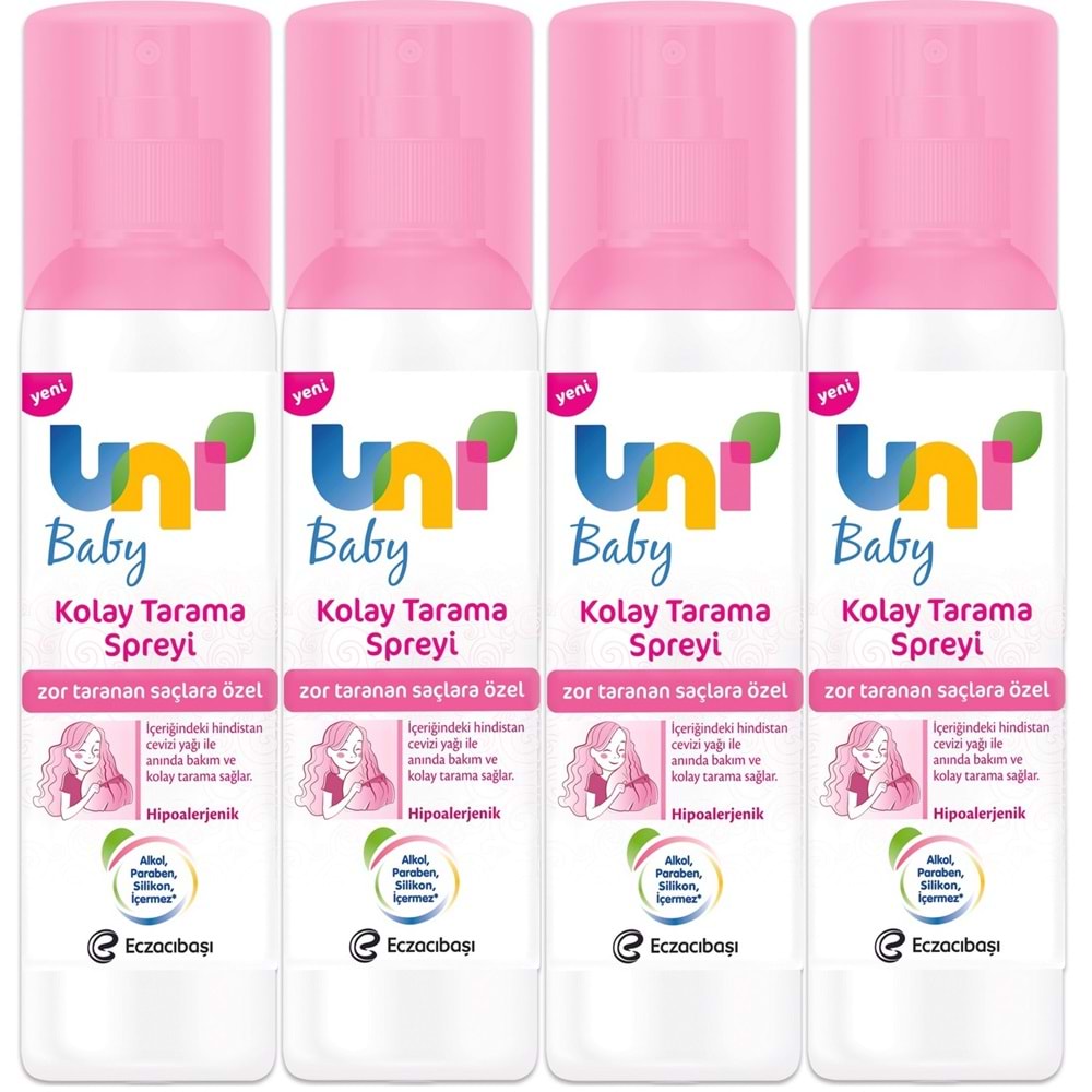 Uni Baby Kolay Saç Tarama Spreyi 200ML (Yeni) Zor Taranan Saçlara Özel (4 Lü Set)