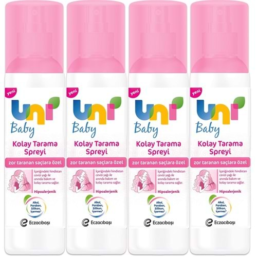 Uni Baby Kolay Saç Tarama Spreyi 200ML (Yeni) Zor Taranan Saçlara Özel (4 Lü Set)