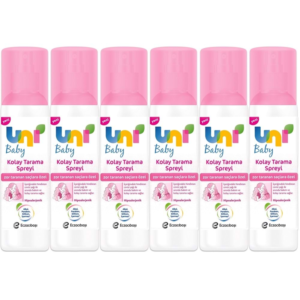 Uni Baby Kolay Saç Tarama Spreyi 200ML (Yeni) Zor Taranan Saçlara Özel (6 Lı Set)