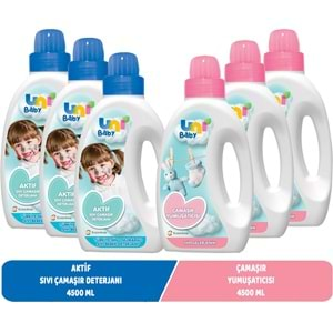 Uni Baby Sıvı Çamaşır Deterjanı 1500ML Aktif+Yumuşatıcı 1500ML Hassas/Hipoalerjenik Karma (6 Lı Set)