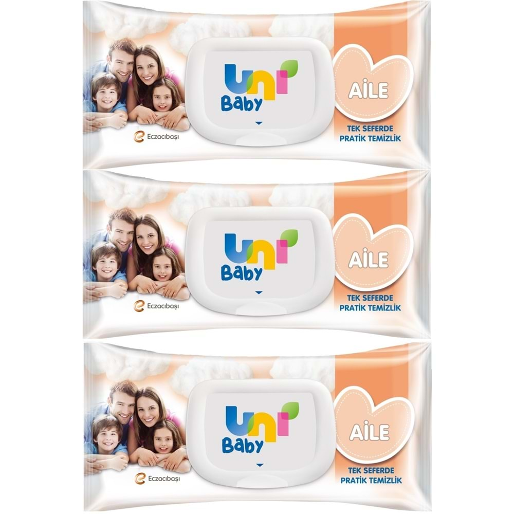 Uni Baby Islak Havlu Mendil 90 Yaprak Aile (3 Lü Set) 270 Yaprak Plastik Kapaklı