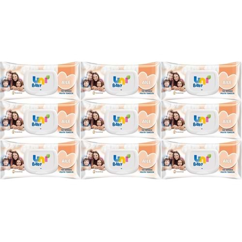 Uni Baby Islak Havlu Mendil 90 Yaprak Aile (9 Lu Set) 810 Yaprak Plastik Kapaklı