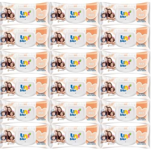 Uni Baby Islak Havlu Mendil 90 Yaprak Aile (18 Li Set) 1620 Yaprak Plastik Kapaklı