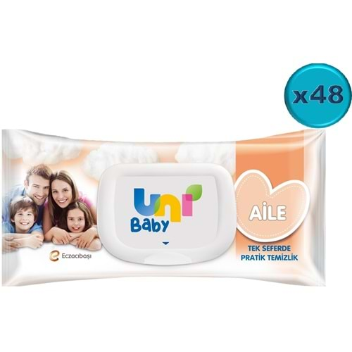 Uni Baby Islak Havlu Mendil 90 Yaprak Aile (48 Li Set) 4320 Yaprak Plastik Kapaklı