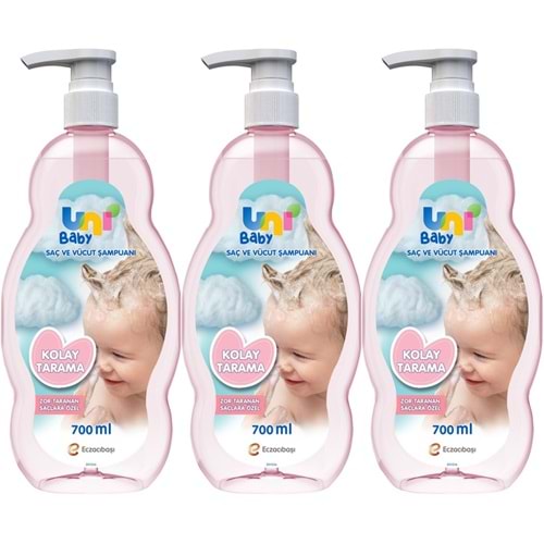 Uni Baby Bebek Kolay Tarama Saç ve Vücut Şampuanı 700ML (Pompalı) (3 Lü Set)