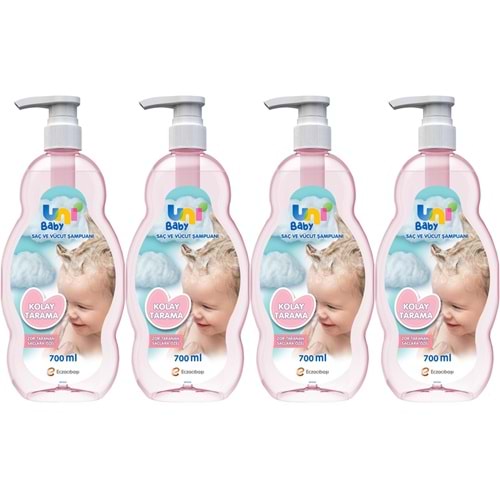 Uni Baby Bebek Kolay Tarama Saç ve Vücut Şampuanı 700ML (Pompalı) (4 Lü Set)