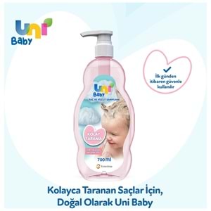 Uni Baby Bebek Kolay Tarama Saç ve Vücut Şampuanı 700ML (Pompalı) (9 Lu Set)