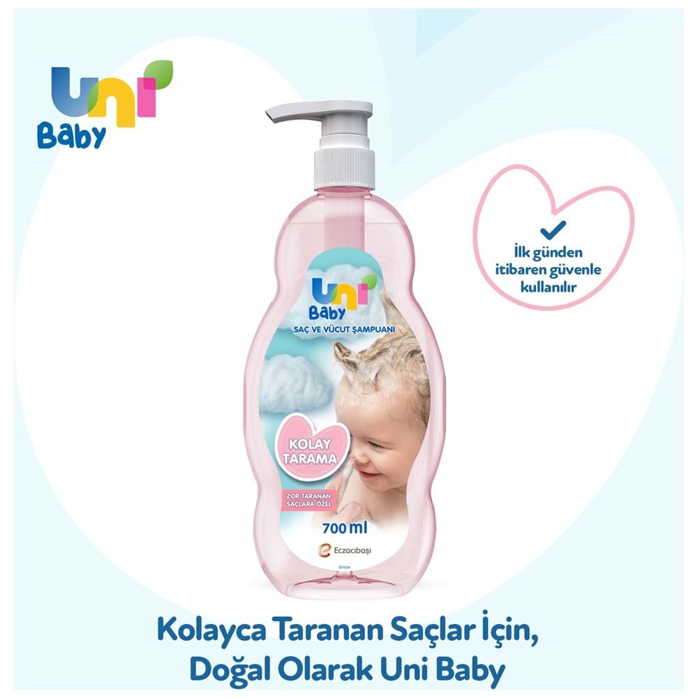 Uni Baby Bebek Kolay Tarama Saç ve Vücut Şampuanı 700ML (Pompalı) (12 Li Set)