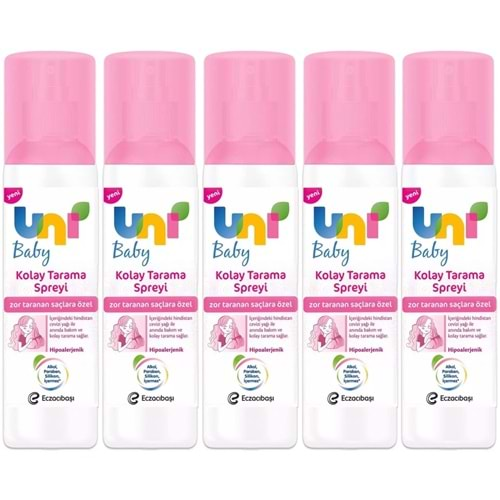 Uni Baby Kolay Saç Tarama Spreyi 200ML (Yeni) Zor Taranan Saçlara Özel (5 Li Set)