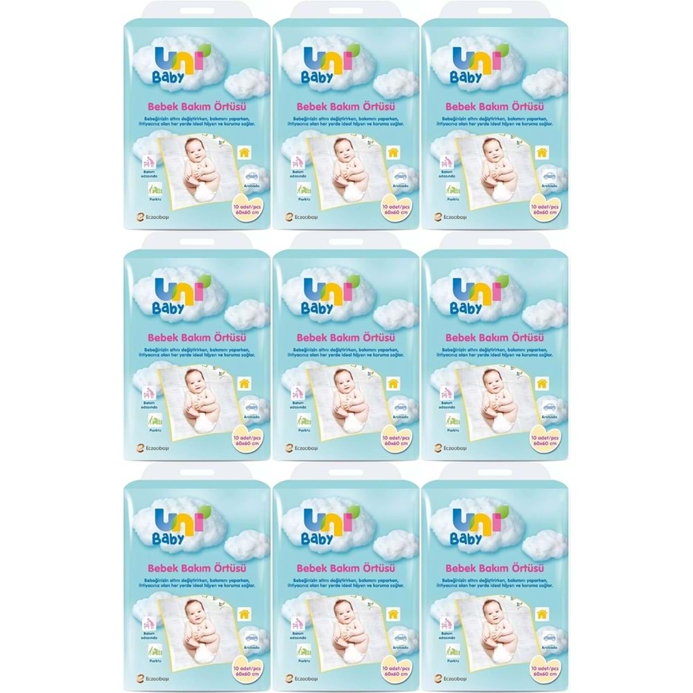 Uni Baby Bebek Bakım Örtüsü 60*60CM (İç Adet 10) Tekli Pk (9 Lu Set)