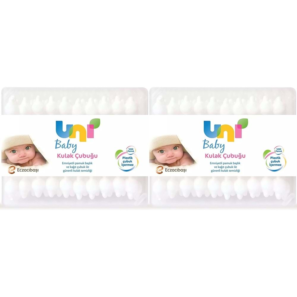 Uni Baby Kulak Temizleme Çubuğu 60 Adet Emniyetli (Bebekler İçin) (2 Li Set)