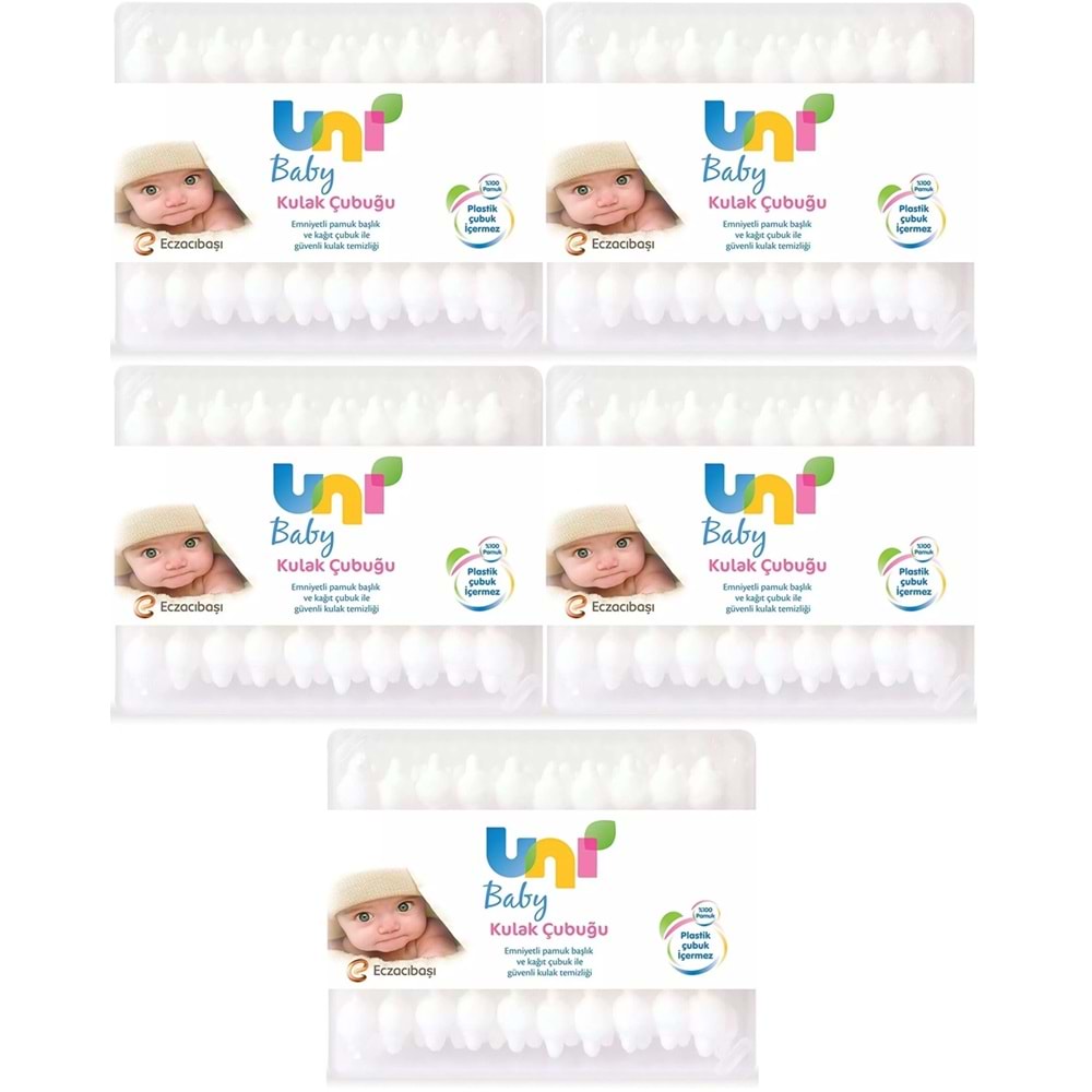 Uni Baby Kulak Temizleme Çubuğu 60 Adet Emniyetli (Bebekler İçin) (5 Li Set)