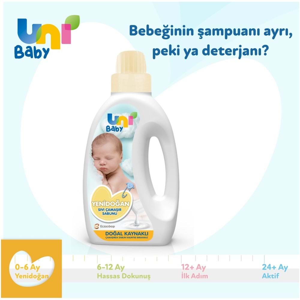 Uni Baby Yeni Doğan Çamaşır Deterjanı/Sabunu 1500ML (Sarı) (4 Lü Set)