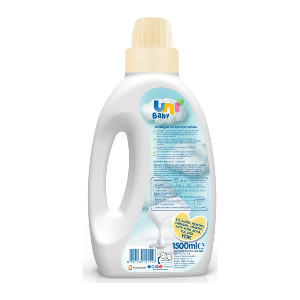 Uni Baby Yeni Doğan Çamaşır Deterjanı/Sabunu 1500ML (Sarı) (5 Li Set)