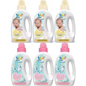 Uni Baby Yeni Doğan Çamaşır Deterjanı/Sabunu 1500ML (Sarı) + Yumuşatıcı 1500ML Hassas Ciltler İçin/Hipoalerjenik (Pembe) Karma (6 Lı Set)