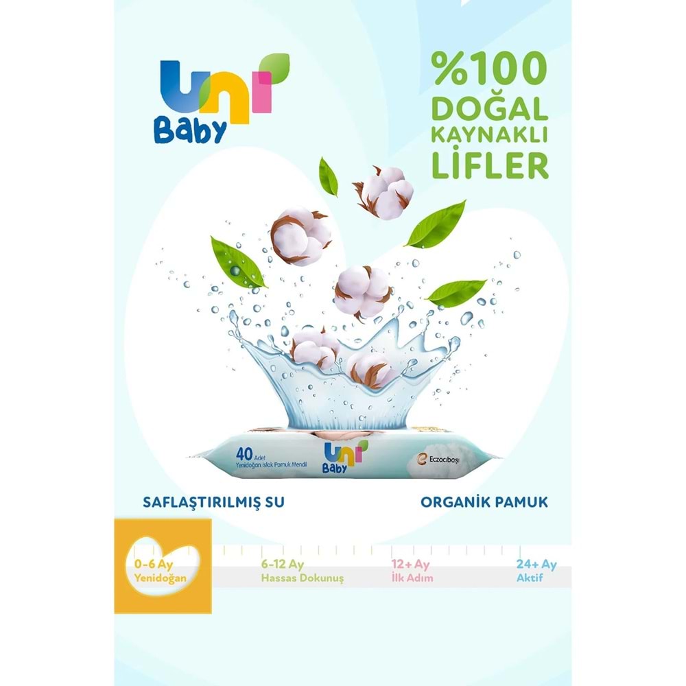 Uni Baby Islak Havlu Hassas Yeni Doğan 40 Yaprak (12 Li Set) 480 Yaprak (Narin Ciltler için) (4PK*3)