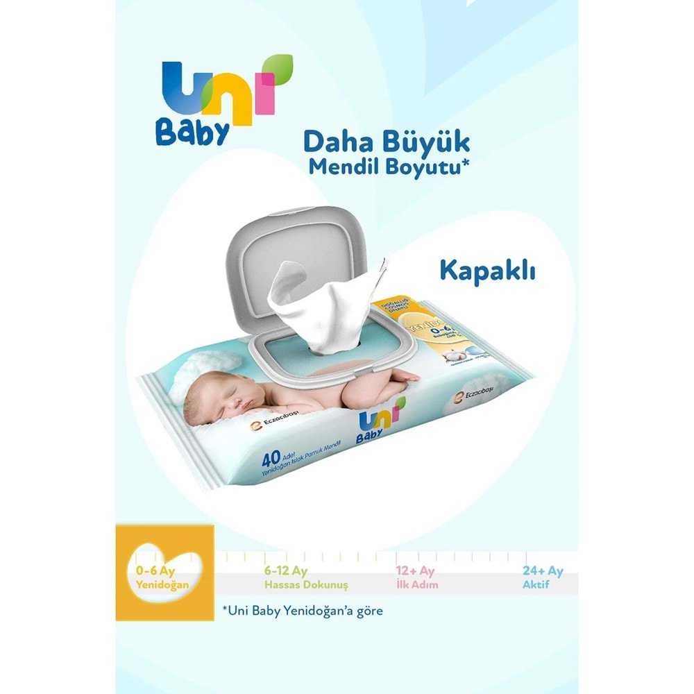 Uni Baby Islak Havlu Hassas Yeni Doğan 40 Yaprak (12 Li Set) 480 Yaprak (Narin Ciltler için) (4PK*3)