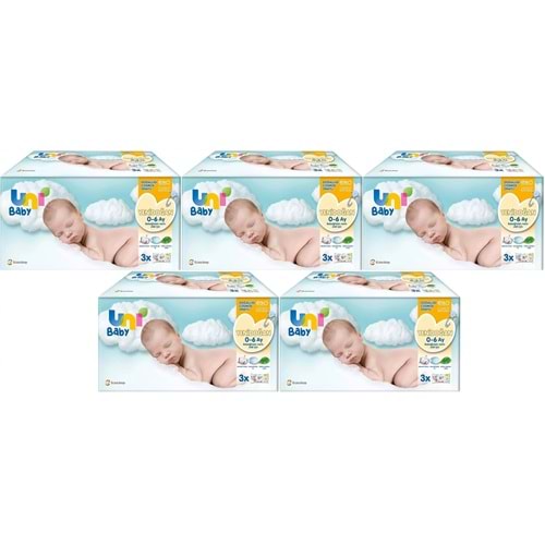 Uni Baby Islak Havlu Hassas Yeni Doğan 40 Yaprak (15 Li Set) 600 Yaprak (Narin Ciltler için) (5PK*3)