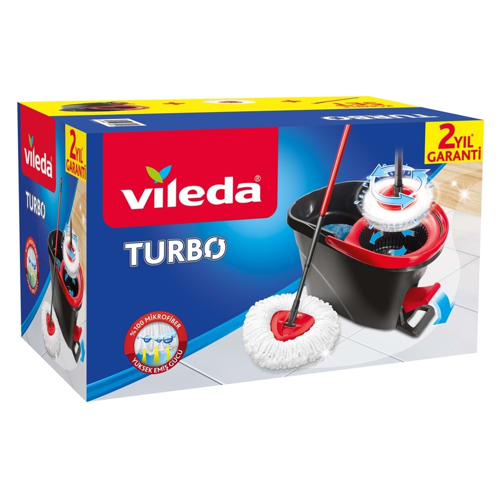 Vileda Turbo Pedallı Temizlik Seti (Komple Set)+Vileda Turbo Yedek Mop Paspas Ucu (%100 Mikrofiber)