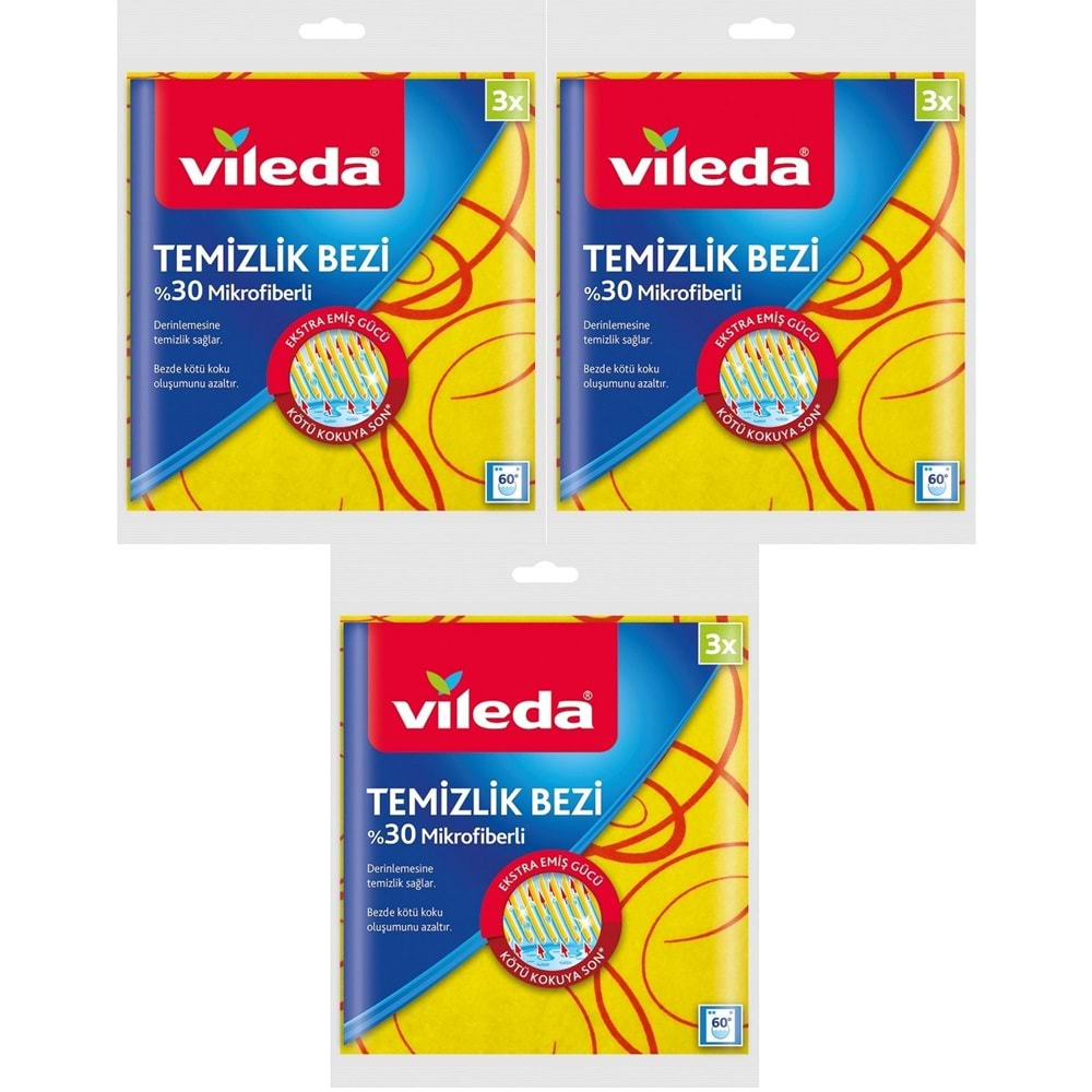 Vileda %30 Mikrofiberli Mutfak Bezi Sarı (Paket İçi 3 Lü Pk) (3 Lü Set)