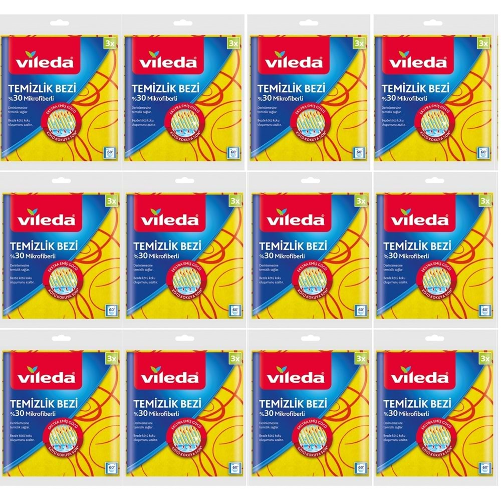 Vileda %30 Mikrofiberli Mutfak Bezi Sarı (Paket İçi 3 Lü Pk) (12 Li Set)