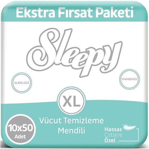 Sleepy Hasta Vücut Temizleme Islak Mendil Havlu 50 Yaprak XL 10 Lu Set